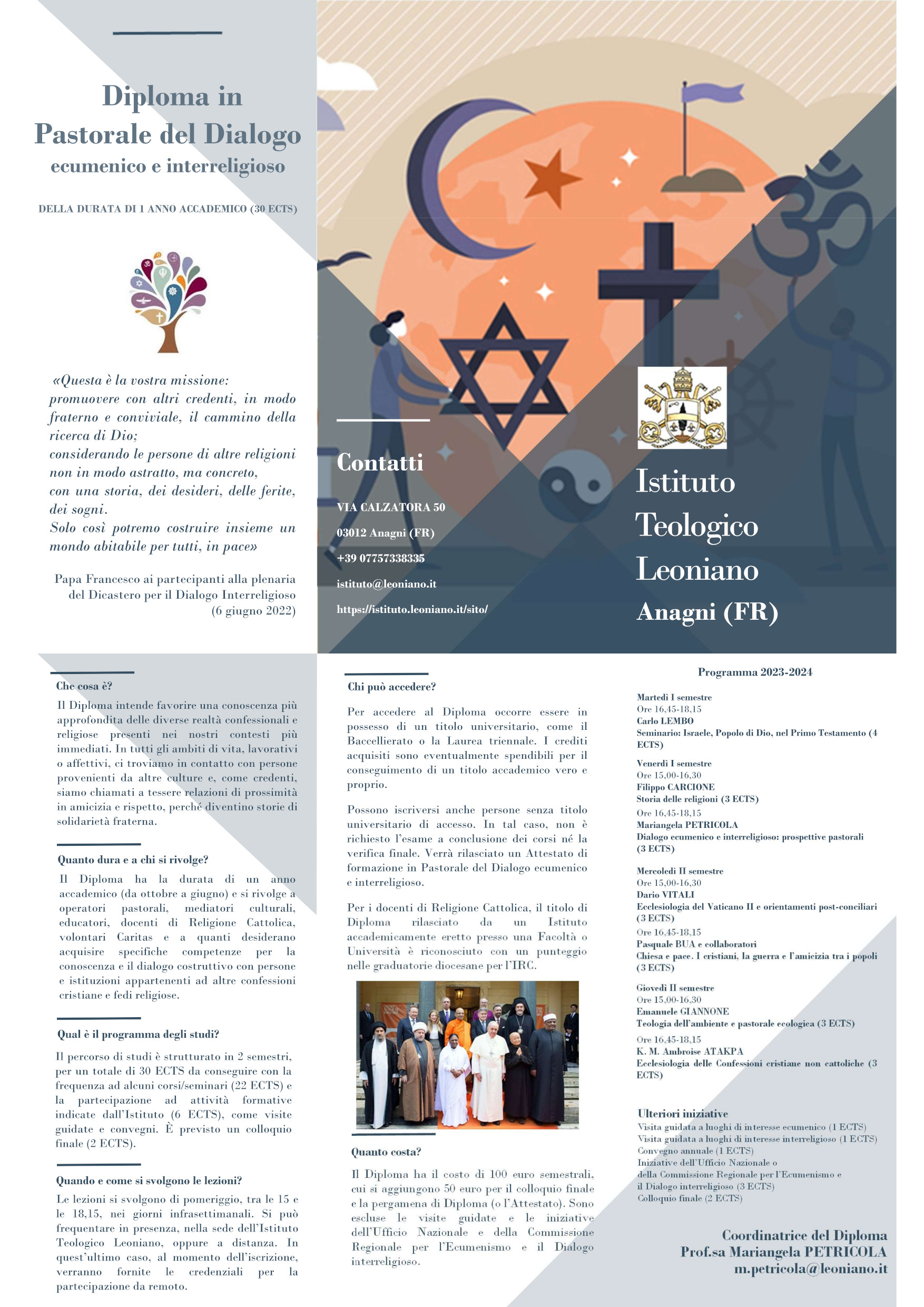 Diploma in pastorale del dialogo ecumenico e interreligioso 2023-2024